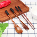 Japanese Portable Wood Chopsticks Fork Spoon Tableware Cutlery Set (A)