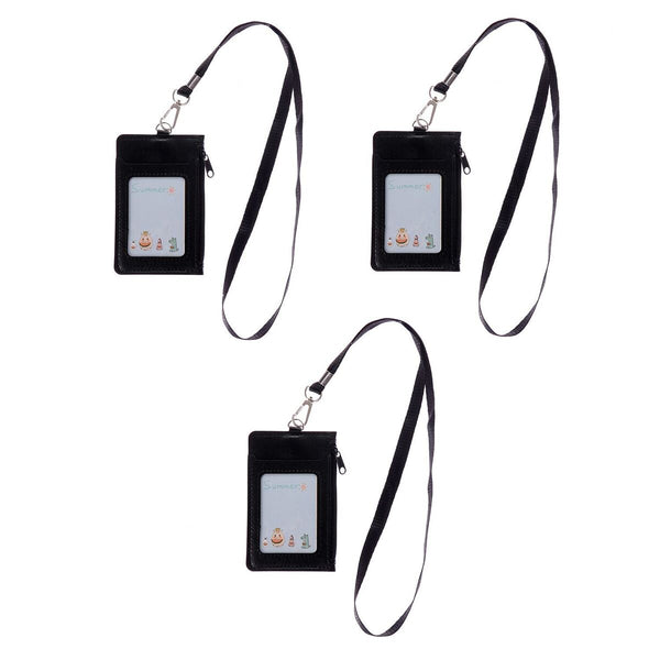 With Lanyard School Office Supplies Card Case Zipper Bag Wallets ID Holders