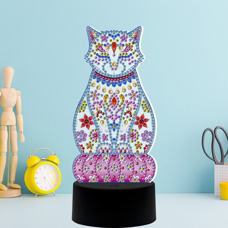 DIY Special Shaped Diamond Painting Cat LED Light Cross Stitch Embroidery L