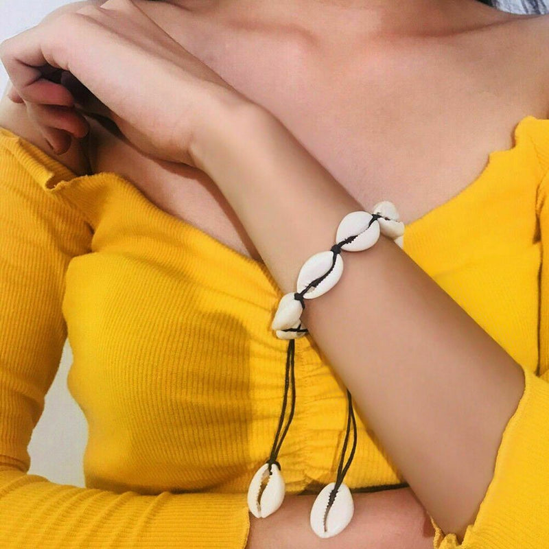 Women Girls Adjustable Cowrie Ankle Foot Chain Shell Bracelet Handmade Braided