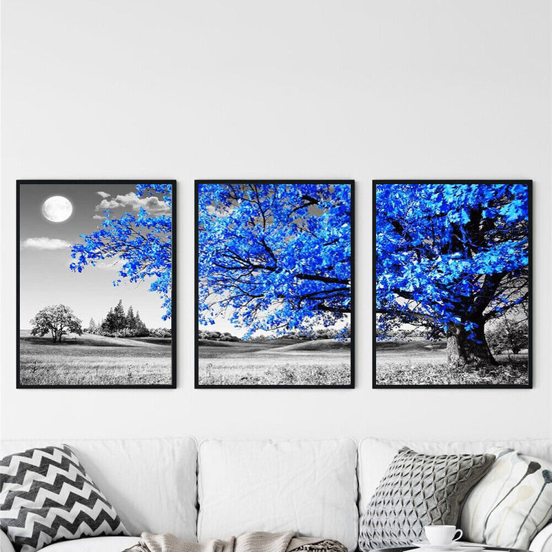 Canvas Paint By Numbers Blue Tree Oil Hand Painted Drawing Kit Home Decoration