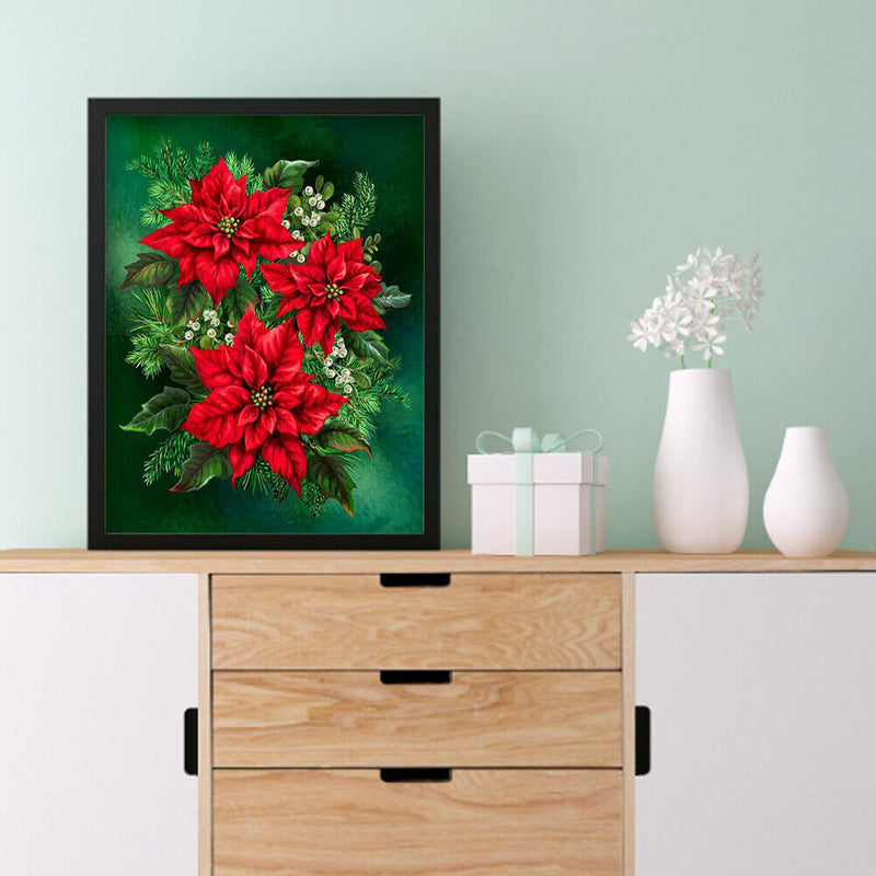 Diamond Painting Poinsettia Full Round Drill Picture of Rhinestone DIY Drawing
