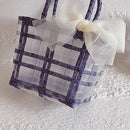 Woven Beach Basket Bag PVC Clear Women Kid Vegetable Fruit Handbag (Purple)