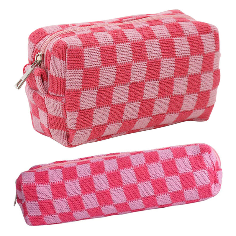 2pcs Makeup Bags Knitting Pencil Case Zipper Portable Travel for Weekend Holiday
