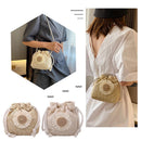 5pcs Women Straw Bucket Flower Drawstring Crossbody Shoulder Bags(Khaki)