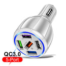 5USB QC3.0 Car Charger 3.1A Multi Ports Phone Fast Quick Charging (White) Newly