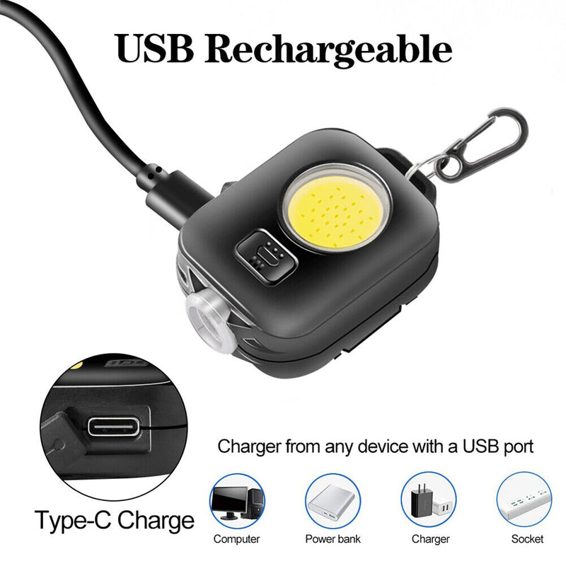 Emergency Work Lights Keychains Waterproof COB LED Flashlight Torch (Black)