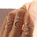 Fashion Hollow Diamond Moon Heart Leaf Ladies Ring Wedding Party Jewelry Gift