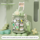 1100ml Straw Big Belly Water Cup Drinking Water Bottle w/ Stickers (Green) Newly