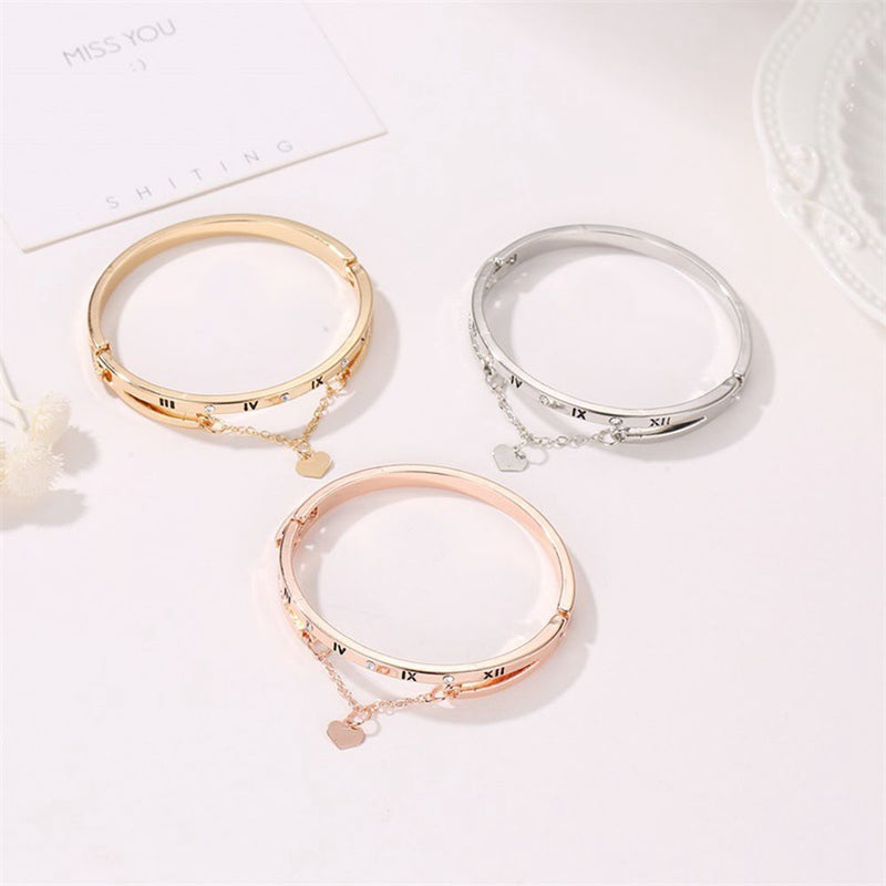 Women Jewelry Heart Dangle Bracelet Roma Letter Cuff Bangles Stainless Steel