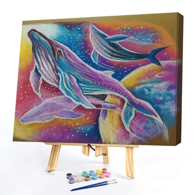 Oil Paint By Numbers Picture DIY Painting Colorful Whale Drawing on Canvas