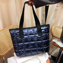 Women Nylon Cotton Padded Quilted Handbag Large Top-handle Bag (Blue)
