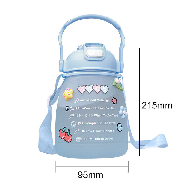 1300ml Large Capacity Cute Girl Water Bottle Plastic Straw Water Cup (Blue)