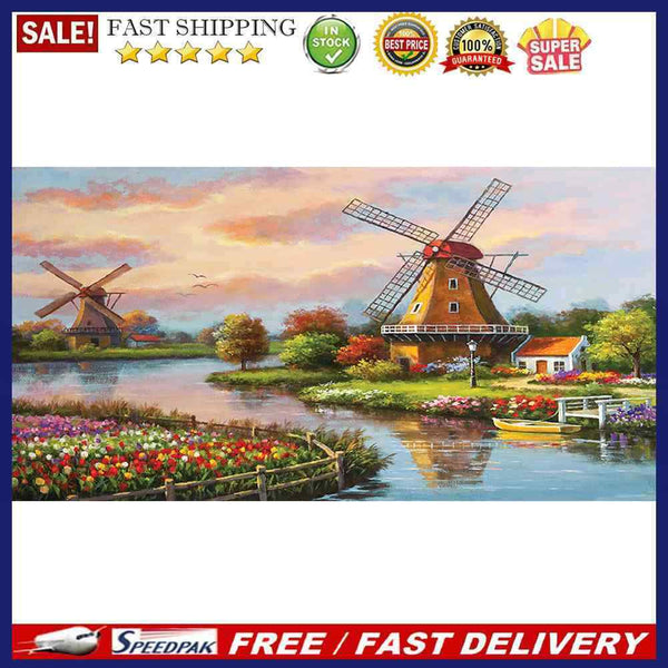 Windmill Oil Paint By Numbers Canvas Picture DIY Home Decoration Gift No Frame