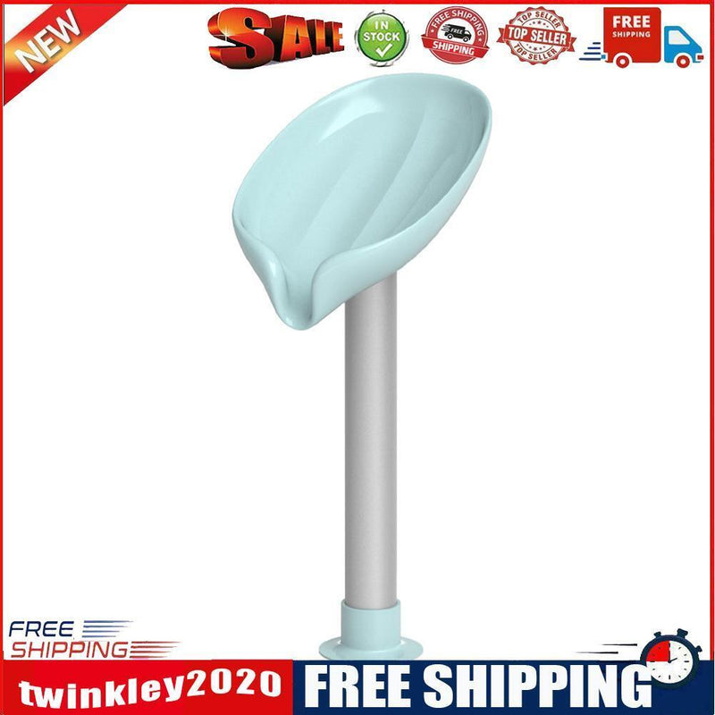 Leaf Shape Soap Box Drain Stand Suction Cup Punch-free Holder (Long Green)
