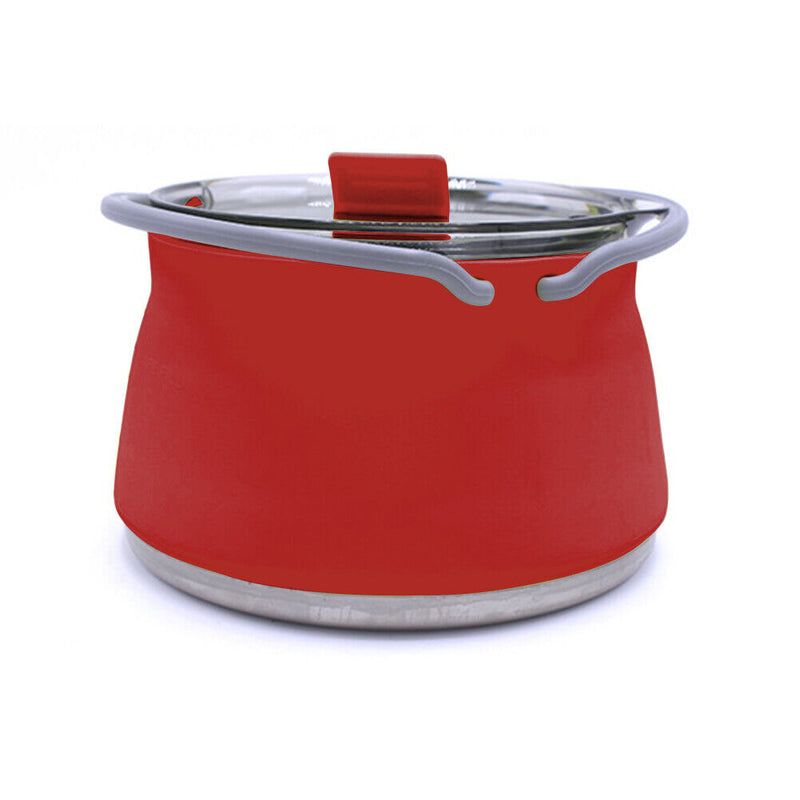 Outdoor Folding Silicone Kettle Portable Mini Boiling Pot w/ Handle (Red) Newly