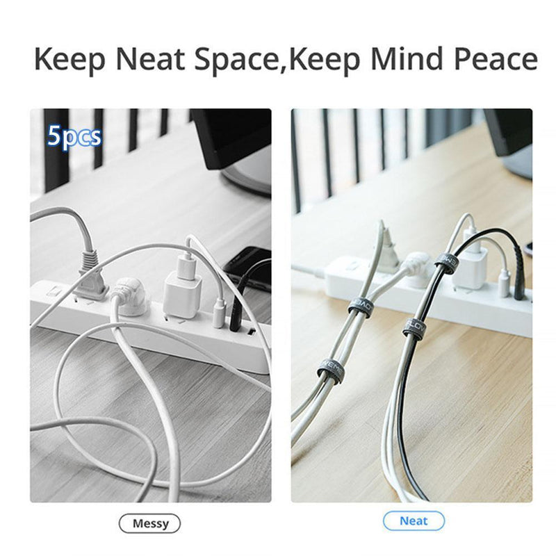 Floveme 5pcs Cable Organizer Belts Wire Management Winder for Earphone USB Cord