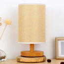 Bedside Table Lamp, Dimmable USB LED Light with Fabric Shade Wood Base (A) Newly