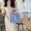 Women Portable Cloth Shopping Handbag Simple Plaid Picnic Large Capacity Tote
