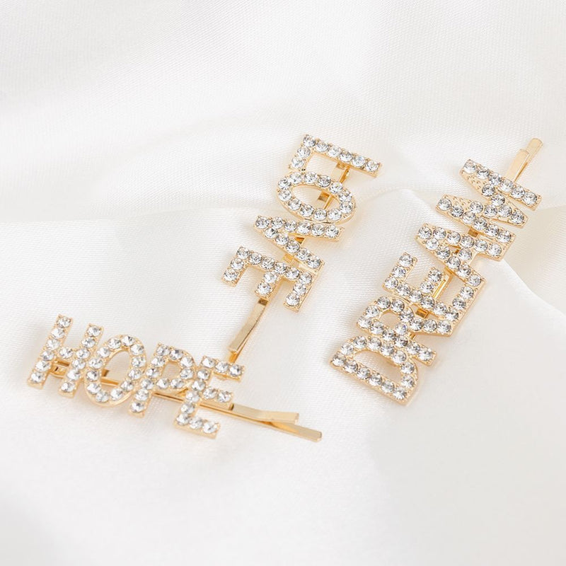 DREAM  Beauty Hair Clips Rhinestone Headwear Letter Barrettes Crystal Hairpins