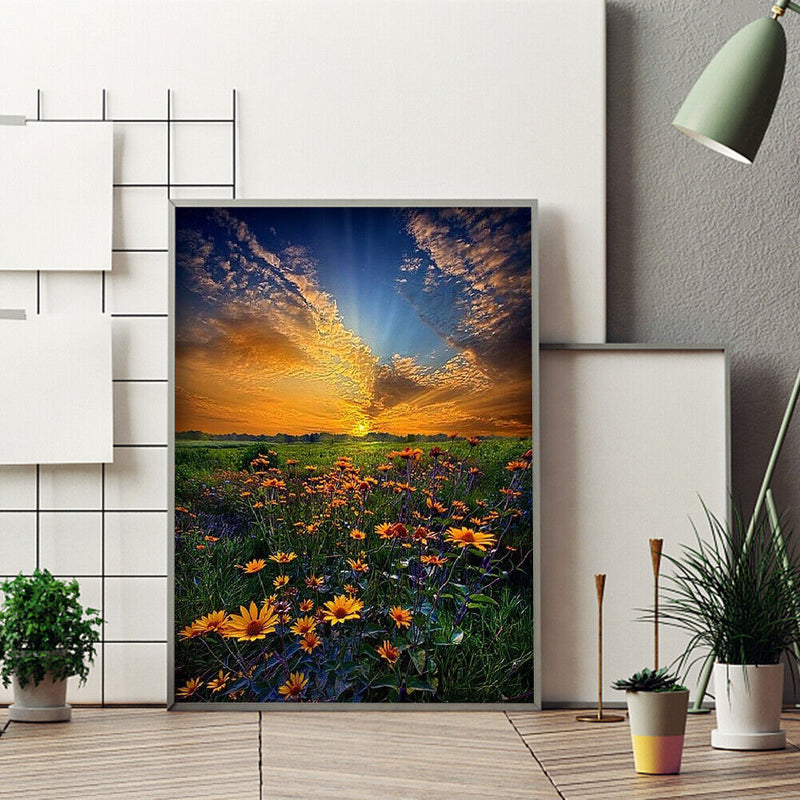 Flower Sunrise Drawing Frameless DIY Oil Paint by Numbers Canvas Home Decor