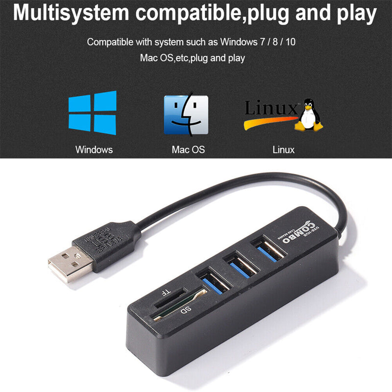 USB 2.0 HUB Adapter Multiple USB Splitter Power Hub Card Reader (5 Ports)