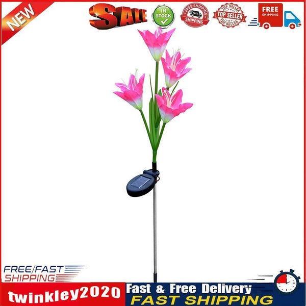 4 Head Lily Flower Solar Light Colorful LED Lawn Lamp Outdoor Light (Red) Newly