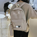 5pcs/set Cute Cat Canvas Bags Travel Backpack Shoulder Clutch Bag (Grey)