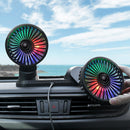 F404D USB Vehicle Fan Dual Head Powerful 3-Speed Dashboard Fan with LED Lights