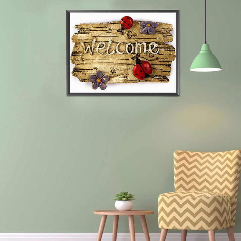 5D Diamond Painting Kit Welcome Board Full Square Drill Rhinestone DIY Wall