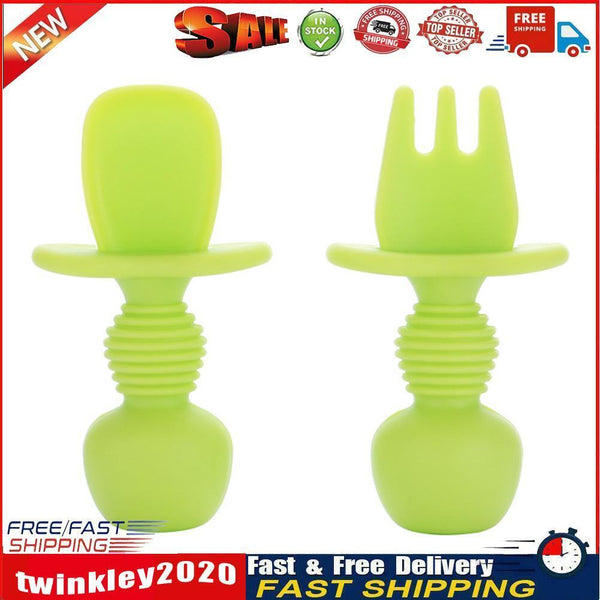 Baby Silicone Training Feeding Spoon Toddlers BPA-free Tableware (Green) Newly