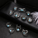 11x Crescent Turquoise Ring Owl Knuckle Finger Combination Ring Jewelry Set