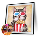 DIY Full Drill Painting Cute Cat Animal Round Diamond Rhinestone Drawing Decor