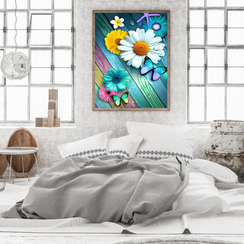 Oil Paint by Numbers Flower Butterfly Canvas Artwork Living Room Picture Decor