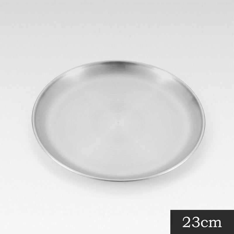 Camping Plate Stainless Steel Tableware Food Container Picnic Dish (23cm) Newly