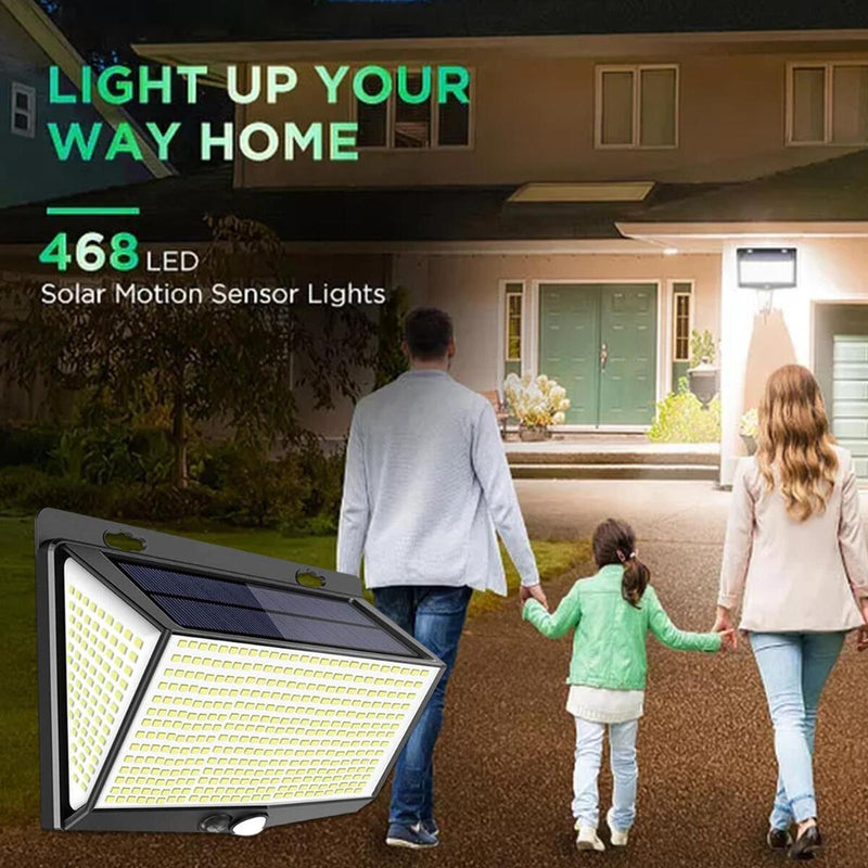468LED Solar Power Light PIR Motion Sensor Lamp Outdoor Wall Garden Lamp FAST~
