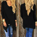 Women Long Sleeve Knitted Cardigan Loose Sweater Outwear Tassel Black M
