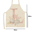Flower L Printed Linen Apron Waterproof Kitchen Cooking Bibs (68x55cm)
