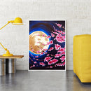 Peach Blossom Under Moon 5D Full Round Rhinestone Picture Home Decor 12x16 inch