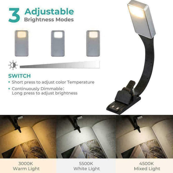USB Rechargeable LED Book Light Flexible Clip-type Night Light For Reading S7Q6