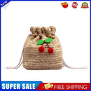 Cherry Handmade Straw Shoulder Bag Woven Drawstring Crossbody Bag (Khaki)