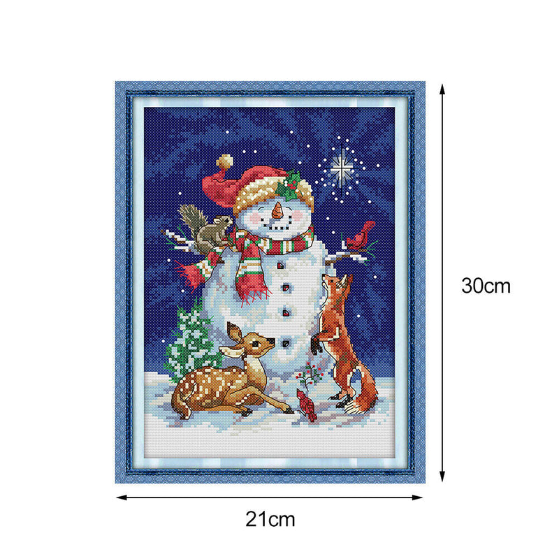 14CT Stamped DIY Midnight Snowman Cross Stitch Canvas Needlework (C495)