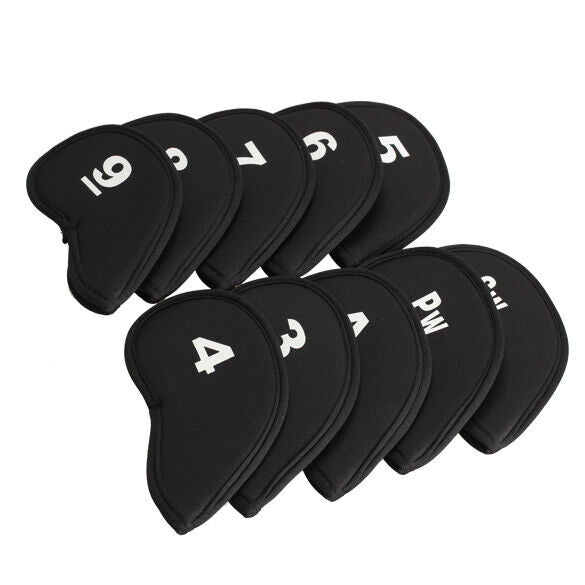 10Pcs Neoprene Golf Iron Head Covers Club Headcovers Protect Set Black UK