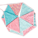 12 Flags Pink Blue Floral Cotton Fabric Bunting Pennant Banner Birthday Newly