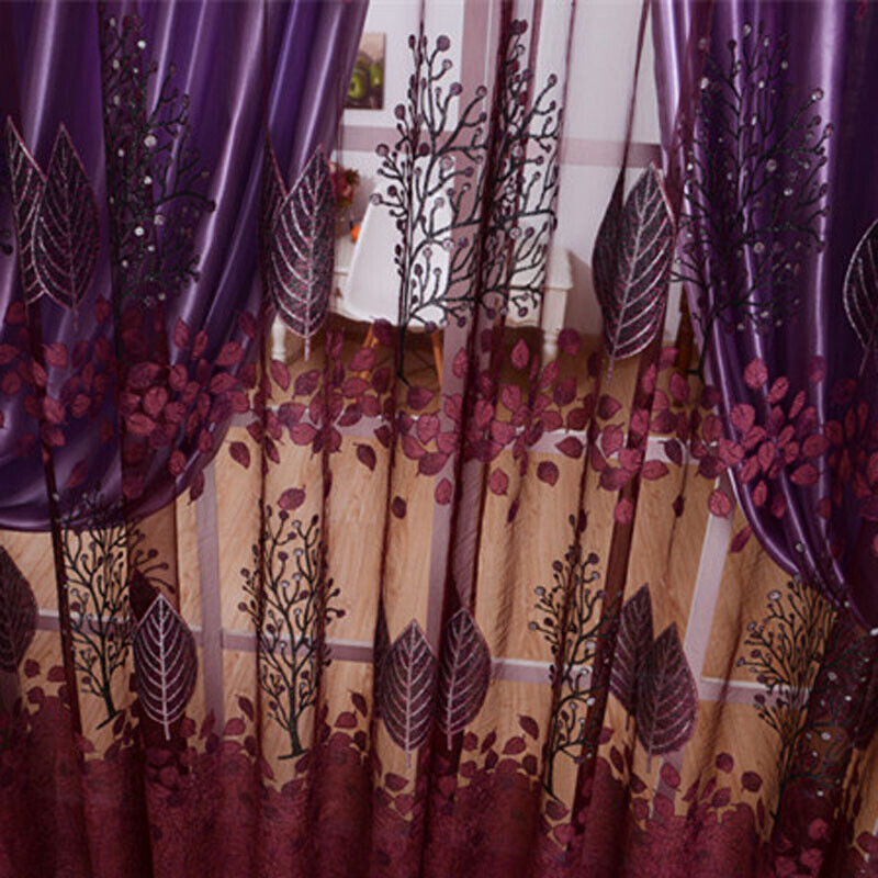 Flower Printing Curtain Yarn Tulle Window Curtain Panel for Bedroom (Purple
