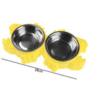Dog Cat Drinking Bowl Stainless Steel Double Basins Pet Feeder (Yellow)