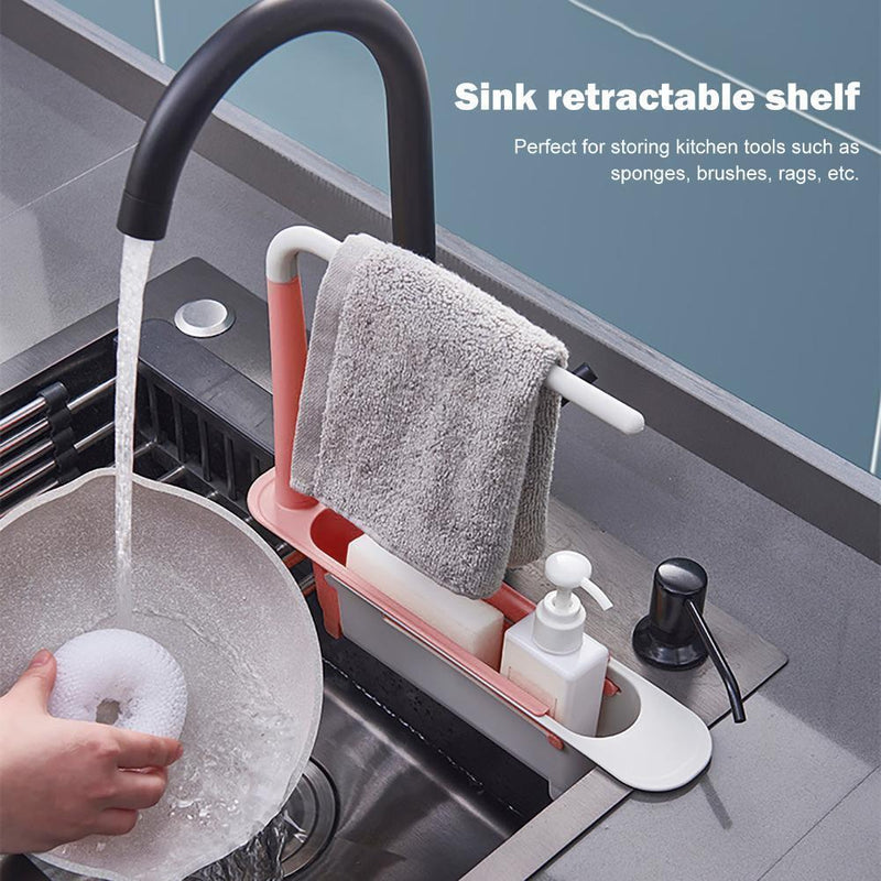 Adjustable Drainer Sink Tray, Kitchen Telescopic Sink Rack Shelf Sponge Drain Ex