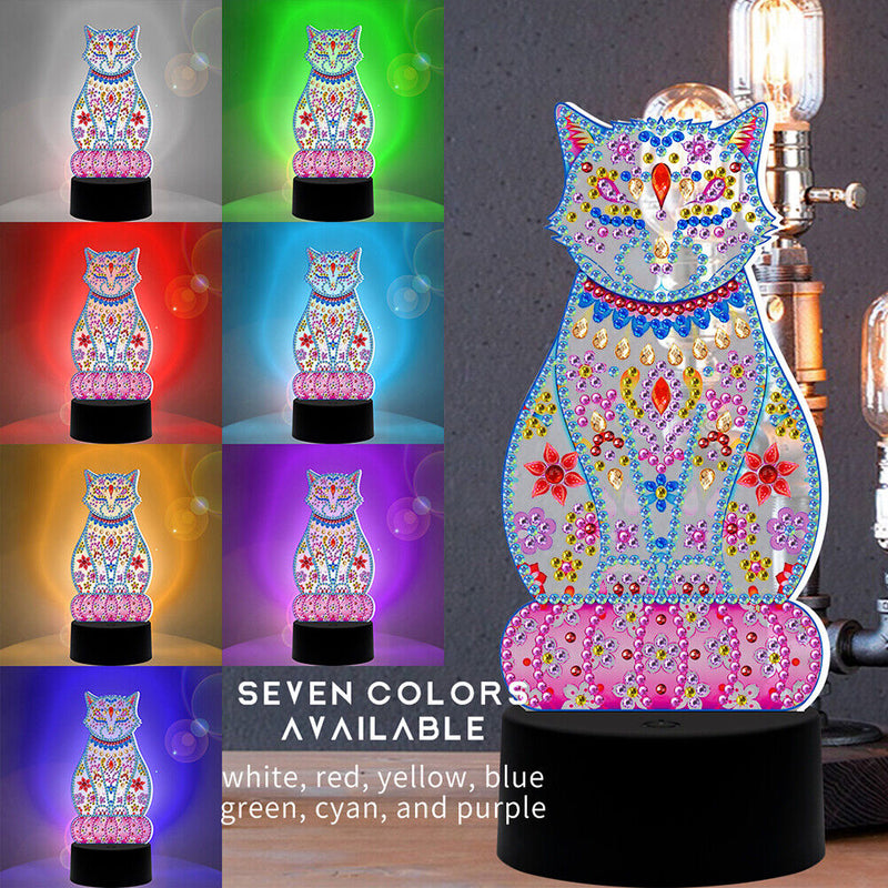 DIY Special Shaped Diamond Painting Cat LED Light Cross Stitch Embroidery L