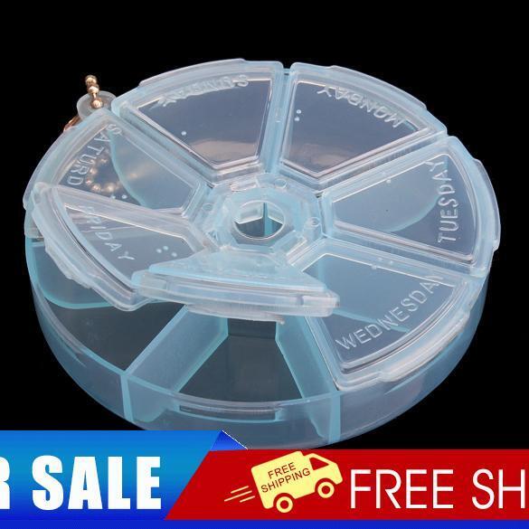 Portable Organizer Pill Round Box 7 Slot Health Pill Box Case Medicine Drug