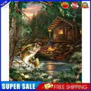 Cabin River Fish Canvas Paint By Numbers Oil Hand Painted Home Drawing Kit